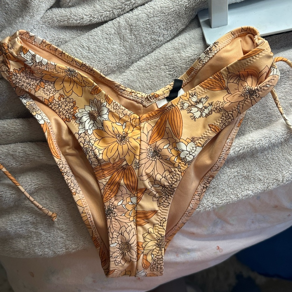 J Crew cheeky bikini bottoms floral warm oranges and yellows